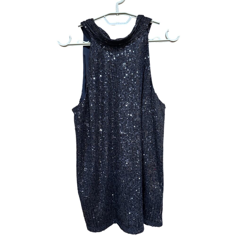 Chelsea28 Sequin Tank Top Women Size M Black Glam Party Cocktail Chic Sparkly